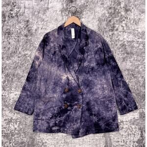 Anthropologie Jacket Medium Womens Purple Tie Dye Linen Woven Double Breasted